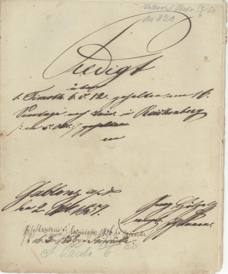 Pastor Georg Hölzel - Predigt/Prédica - 1 Timóteo 6.12 - 05/10/1851