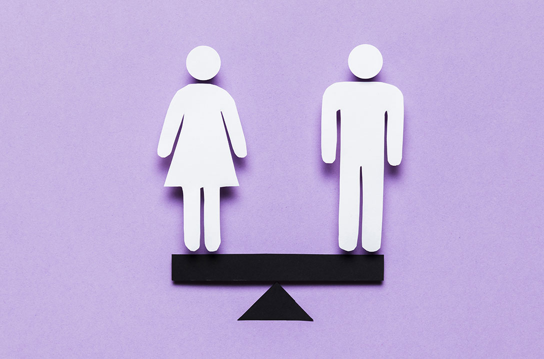 Desenho de homem e mulher na balança